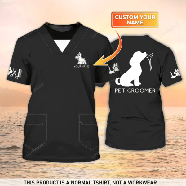 Pet Groomer 3D Shirts, Grooming Custom Shirts Pet Salon Uniform Black