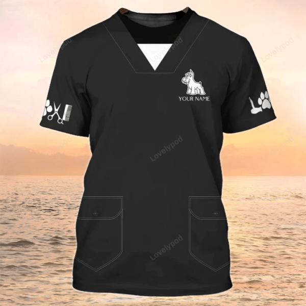 Pet Groomer 3D Shirts, Grooming Custom Shirts Pet Salon Uniform Black - Image 2