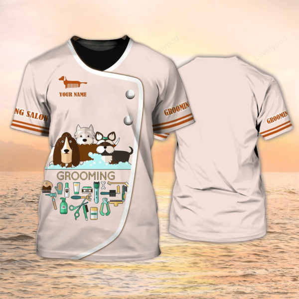 Grooming Salon Personalized Name 3D Tshirt Dog Groomer Uniform