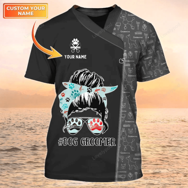 Dog Groomer 3d TShirt, Dog Grooming Black Shirt Pet Grooming Salon Uniform - Image 2