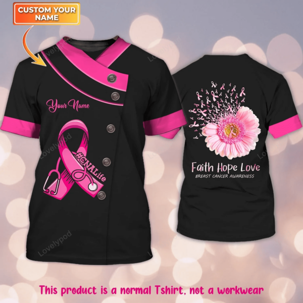 CNALife Breast Cancer Awareness Personalized Name 3D Tshirt for women, Gift for nurse