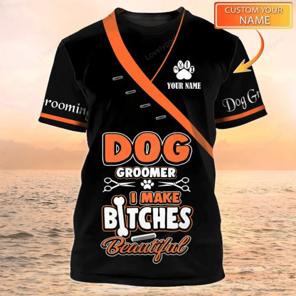 Paw Dog Groomer T-shirt, Grooming Tools Custom Shirts, Pet Salon Uniform - Image 4