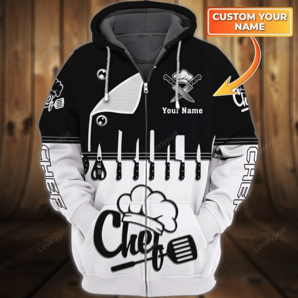 Chef, Personalized Name 3D Zipper Hoodie, Gift for cooking lovers, Chef Birthday gift