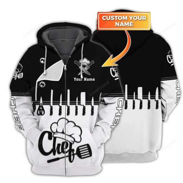 Chef, Personalized Name 3D Zipper Hoodie, Gift for cooking lovers, Chef Birthday gift - Image 2