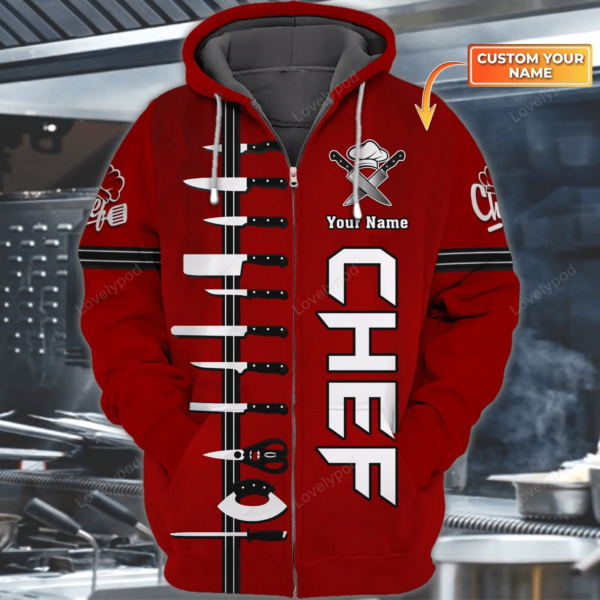 CHEF - Personalized Name 3D Zipper Hoodie, Gift for cooking lovers, Cooking 3D Shirt, Chef Birthday gift - Image 3