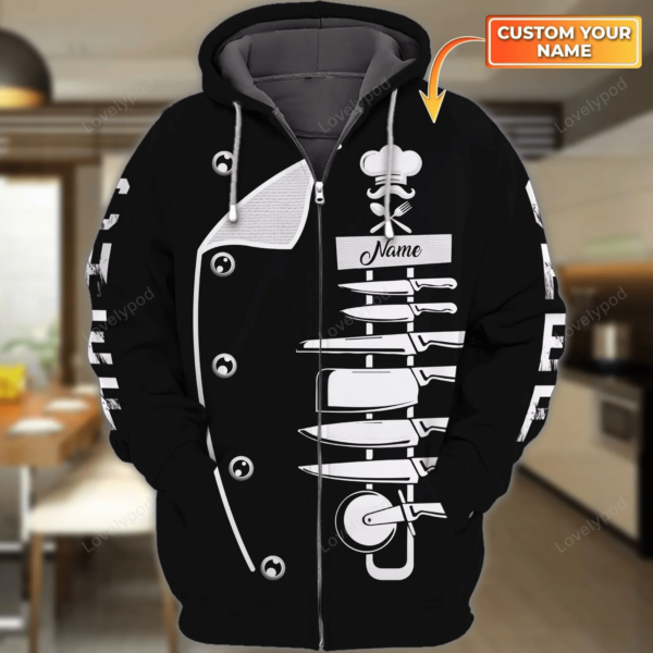 CHEF - Personalized Name 3D Zipper Hoodie, Cooking 3D Shirt, Chef Birthday gift - Image 2