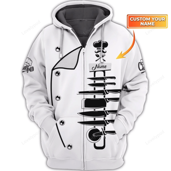 Personalized Name 3D Zipper Hoodie, Cooking 3D Shirt, Chef Birthday, Chef Present - Image 2