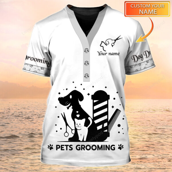 My Craft Doggy House Dog Groomer Pet Groomer Uniform Pink Salon Pet Personalized Name 3D Tshirt - Image 4