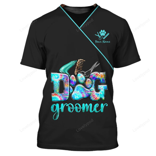 My Craft Doggy House Dog Groomer Pet Groomer Uniform Pink Salon Pet Personalized Name 3D Tshirt - Image 3