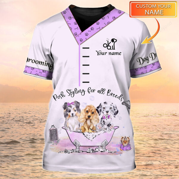 My Craft Doggy House Dog Groomer Pet Groomer Uniform Pink Salon Pet Personalized Name 3D Tshirt - Image 8