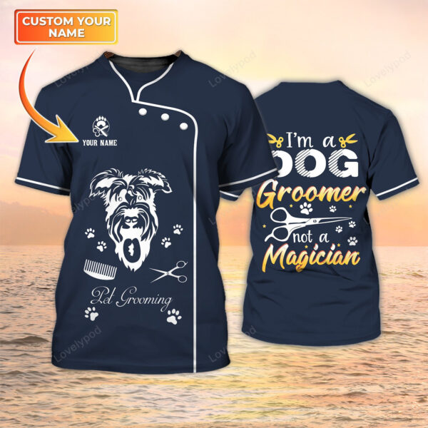 Paw Dog Groomer Uniform Black Salon Pet Personalized Name 3D Tshirt, Fun Cute Dog Grooming Groomer T-Shirt - Image 5