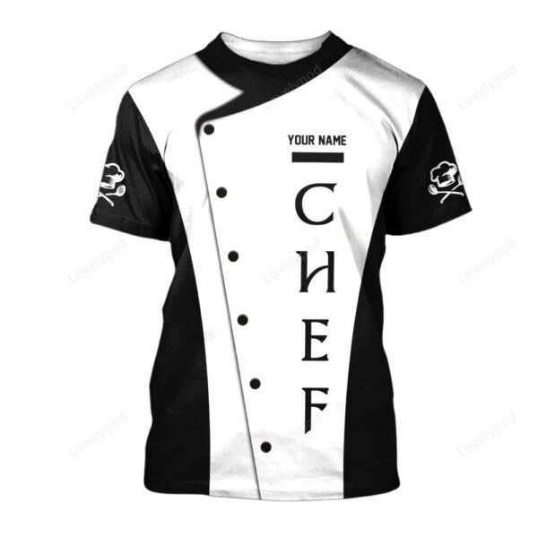 Chef Cook T Shirts 3D, Custom Name Chef Knives Black & White Shirt - Image 3