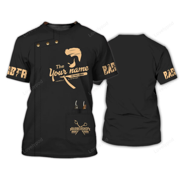 Golden Haircut & Shaves Barber Shop Tee Shirt Custom Barber Uniform Black & Golden - Image 4