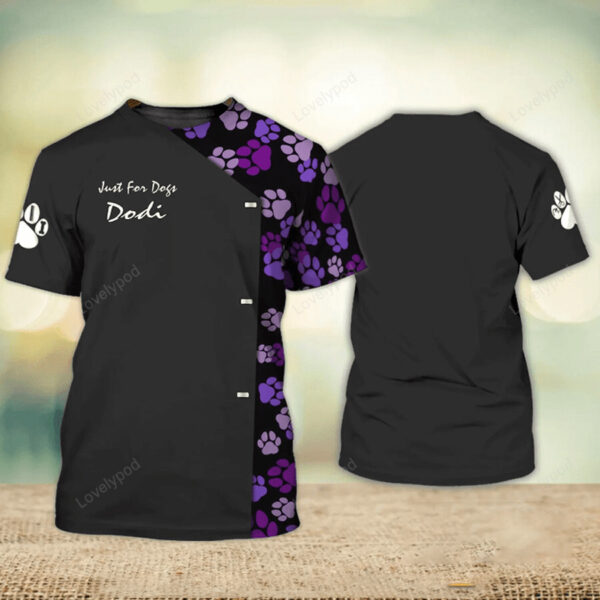 Dodi Bather Groomer, Pet Groomer Uniform Purple Salon Pet Groomer Personalized Name 3D Tshirt for men, Women