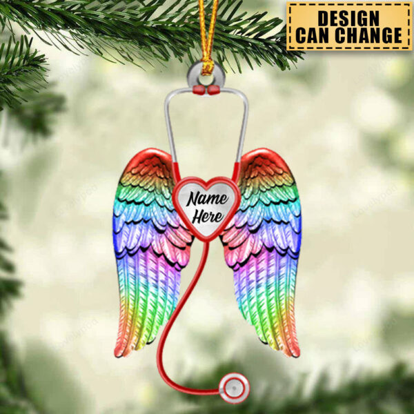 Personalized Nurse Angel Wings Acrylic Christmas Ornament - Gift For Nurse