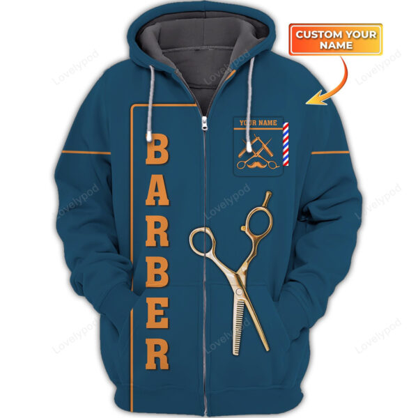 Barber Zipper Hoodie, Barber Shop Uniform, Barber Shop Zipper Hoodie Custom Barber Shirts - Image 2