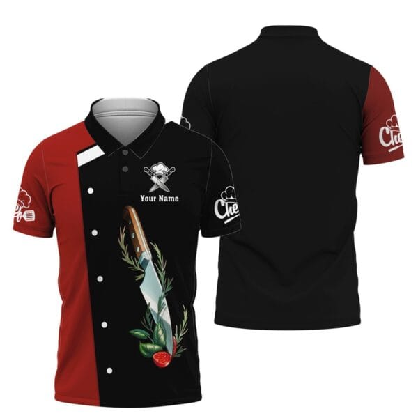 Personalized Name 3D Chef Polo shirt Black & Red For Men And Women, Chef Shirt