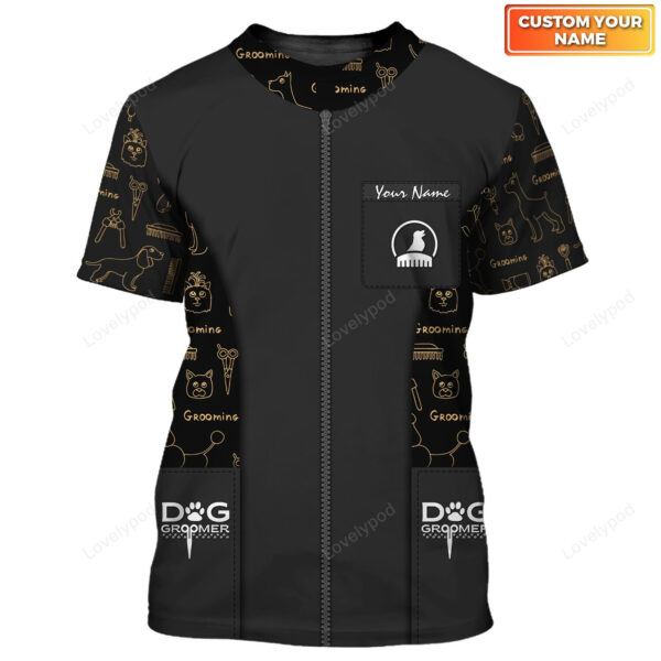 Paw Dog Groomer Dog Barber Black Pet Groomer Uniform T-Shirt, Grooming Uniform Black Shirt - Image 3