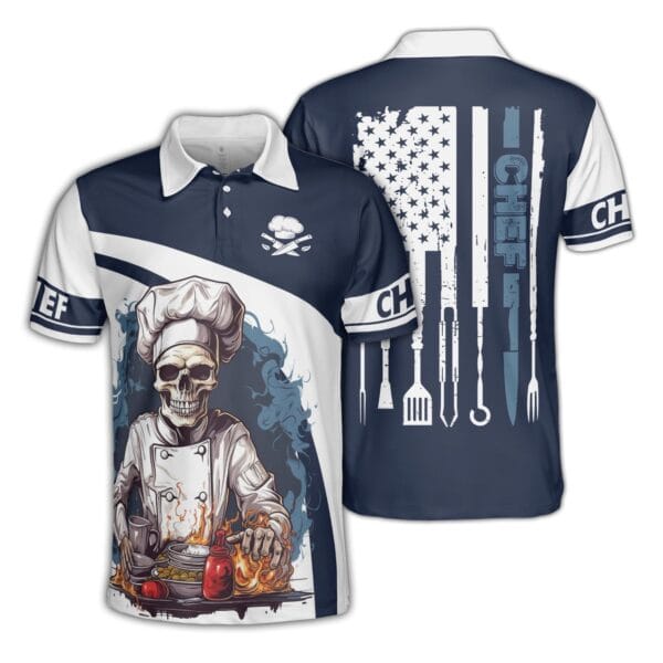 Skull Chef Cooking Polo Shirt For Men, Gift for Chef