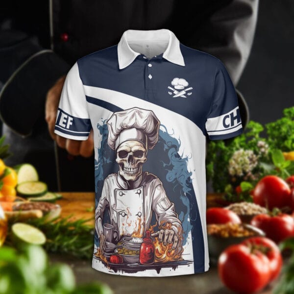 Skull Chef Cooking Polo Shirt For Men, Gift for Chef - Image 4