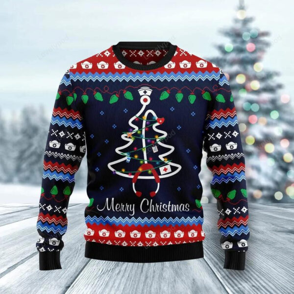 Ugly Christmas Sweaters for Women - Nurse Pine Tree Christmas Mens Sweater Xmas Holiday Crew Neck Shirt