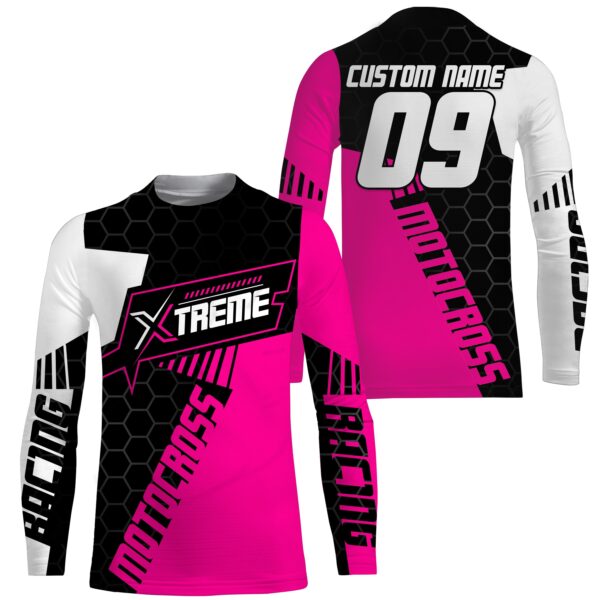 Extreme Motocross Jersey Personalized UPF30+ Racing Shirt Dirt Bike Off-road Biker Motorcycle - Pink NMS631 - Image 4