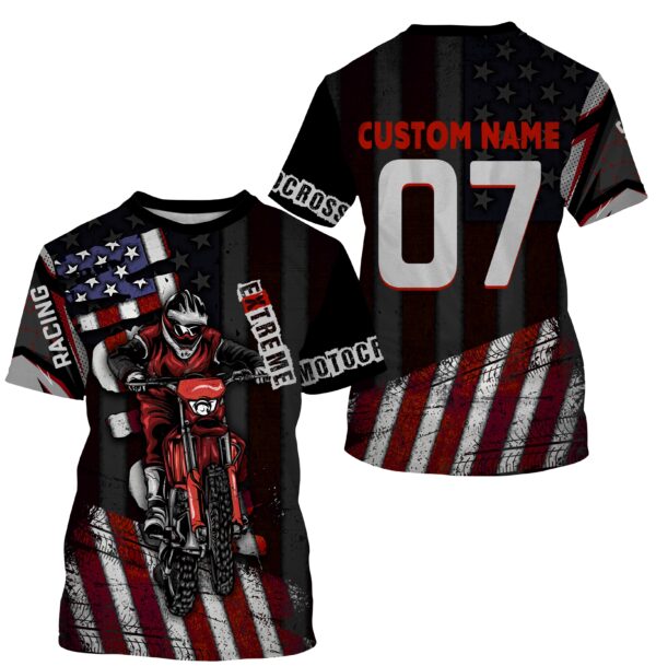 Personalized Motocross Jersey UPF30+, American Flag Dirt Bike Racing Shirt, Off-Road Rider Racewear| NMS400 - Image 2