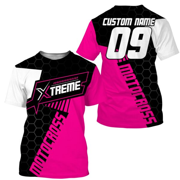 Extreme Motocross Jersey Personalized UPF30+ Racing Shirt Dirt Bike Off-road Biker Motorcycle - Pink NMS631 - Image 2